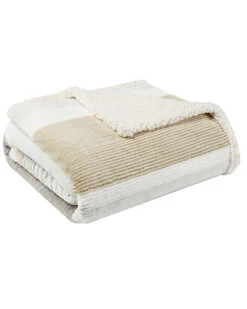 Eddie Bauer Fillmore Stripe Cement Textured Plush Sherpa Throw Home