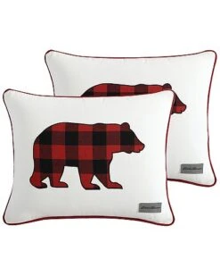 Eddie Bauer Cabin Plaid Bear 100% Cotton Canvas Pillow Cover Set Home