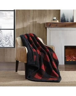 Eddie Bauer Cabin Plaid Sherpa-Reversible Throw Blanket Home