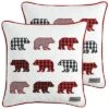Eddie Bauer Cabin Plaid Bear Picnic 100% Cotton Canvas Pillow Cover Set Home