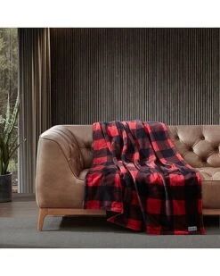 Eddie Bauer Cabin Plaid Fur Like-Reversible Throw Blanket Home