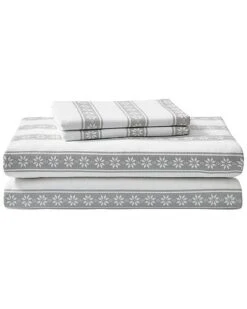 Eddie Bauer Snowflake Fair Isle 100% Cotton Flannel Sheet Set Home
